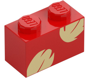 LEGO Red Brick 1 x 2 with Tan Leaves with Bottom Tube (3004)