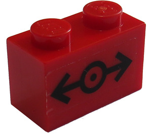LEGO Red Brick 1 x 2 with Train Logo Black Sticker with Bottom Tube (3004)