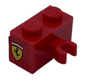 LEGO Red Brick 1 x 2 with Vertical Clip with Ferrari Logo Sticker with Open 'O' Clip (30237)