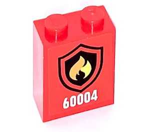 LEGO rot Backstein 1 x 2 x 2 mit 60004 und Flames im Schild Emblem Aufkleber mit Innenbolzenhalter (3245)