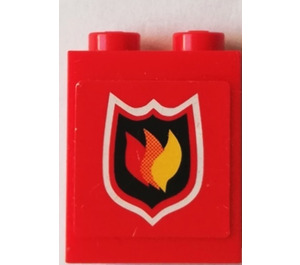 LEGO Red Brick 1 x 2 x 2 with Fire Logo Sticker with Inside Axle Holder (3245)