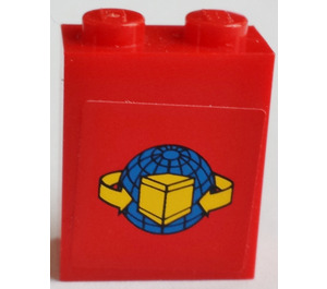 LEGO Red Brick 1 x 2 x 2 with Global Shipping Sticker with Inside Axle Holder (3245)