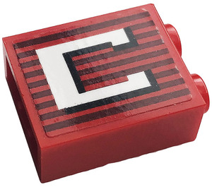 LEGO Red Brick 1 x 2 x 2 with Letter C Sticker with Inside Stud Holder (3245)