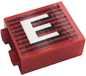 LEGO Red Brick 1 x 2 x 2 with Letter E (Left) Sticker with Inside Stud Holder (3245)