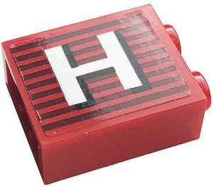 LEGO Red Brick 1 x 2 x 2 with Letter H Sticker with Inside Stud Holder (3245)