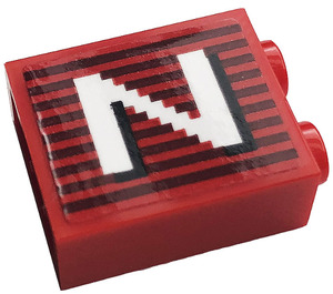 LEGO Red Brick 1 x 2 x 2 with Letter N (Right) Sticker with Inside Stud Holder (3245)