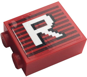 LEGO Red Brick 1 x 2 x 2 with Letter R Sticker with Inside Stud Holder (3245)