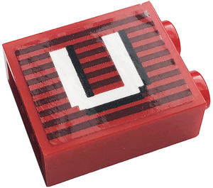 LEGO Red Brick 1 x 2 x 2 with Letter U Sticker with Inside Stud Holder (3245)
