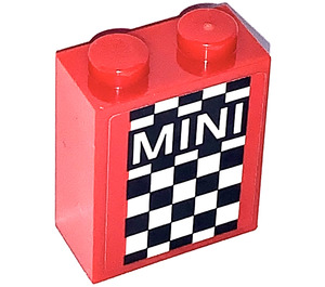 LEGO Red Brick 1 x 2 x 2 with Mini and checkered Decoration Sticker with Inside Stud Holder (3245)