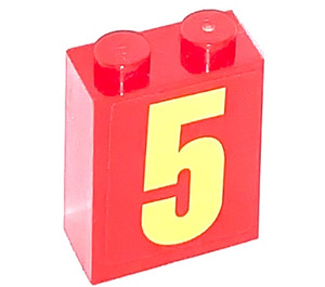 LEGO rot Backstein 1 x 2 x 2 mit Number 5 Aufkleber mit Innenbolzenhalter (3245)