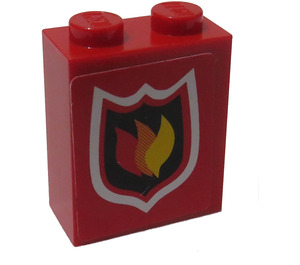 LEGO Rosso Mattoncino 1 x 2 x 2 con Rosso e Bianco Fuoco Scudo Adesivo con supporto per asse interno (3245)