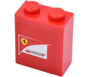 LEGO Rood Steen 1 x 2 x 2 met 'Scuderia Ferrari' Sticker met noppenhouder aan de binnenzijde (3245)