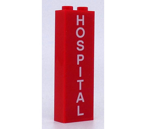 LEGO Red Brick 1 x 2 x 5 with 'HOSPITAL' Sticker with Stud Holder (2454)