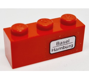 LEGO rot Backstein 1 x 3 mit 'Basel', 'Hamburg' (Recht) Aufkleber (3622)