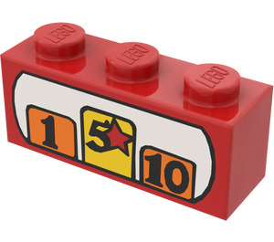 LEGO Rød Klods 1 x 3 med Cash register med '1', '5', '10' (3622)