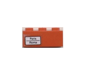 LEGO Rouge Brique 1 x 3 avec 'Paris - Roma' (La gauche) Autocollant (3622)