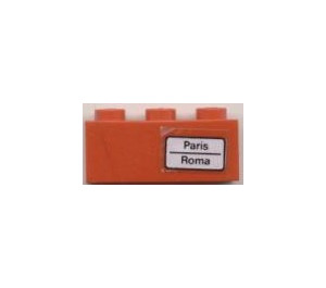 LEGO rouge Brique 1 x 3 avec 'Paris - Roma' (Droite) Autocollant (3622)