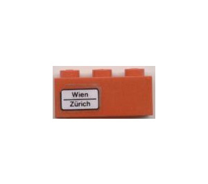 LEGO Rood Steen 1 x 3 met 'Wien - Zürich' (Links) Sticker (3622)