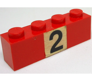 LEGO Red Brick 1 x 4 with '2' Sticker (3010)