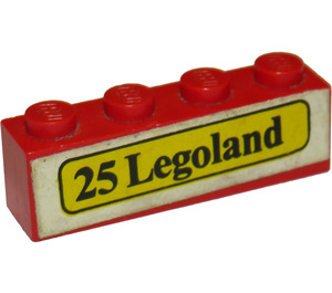 LEGO Red Brick 1 x 4 with "25 Legoland" in Yellow Box Sticker (3010 / 6146)