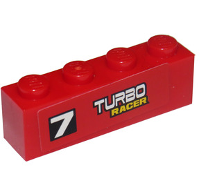 LEGO rot Backstein 1 x 4 mit '7' und Turbo Racer (Links) Aufkleber (3010)