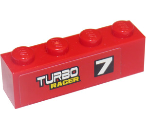 LEGO rot Backstein 1 x 4 mit '7' und Turbo Racer (Recht) Aufkleber (3010)