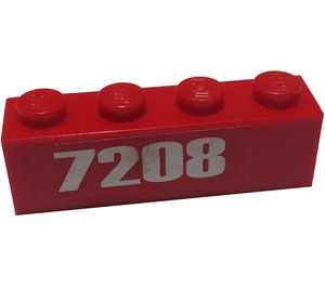 LEGO rouge Brique 1 x 4 avec "7208" La gauche Autocollant (3010)