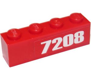LEGO rouge Brique 1 x 4 avec "7208" Droite Autocollant (3010)