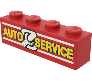 LEGO Röd Kloss 1 x 4 med 'AUTO SERVICE' och Wrench (3010 / 81870)