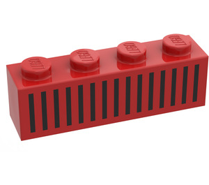 LEGO Rood Steen 1 x 4 met Zwart 15 Bars Rooster (3010)