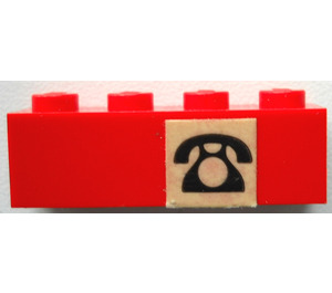 LEGO Red Brick 1 x 4 with Black Telephone Sticker (3010)