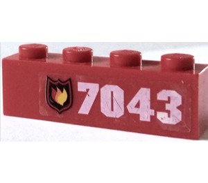 LEGO rot Backstein 1 x 4 mit Feuer Badge und 7043 (Links) Aufkleber (3010 / 6146)
