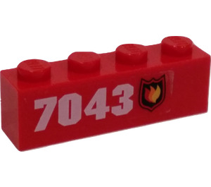 LEGO Rood Steen 1 x 4 met Brand Badge en 7043 (Rechtsaf) Sticker (3010)