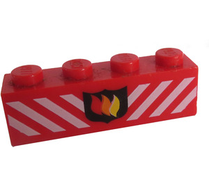 LEGO Red Brick 1 x 4 with Flames & Diagonal White Lines (3010)