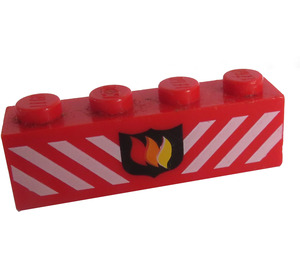 LEGO Czerwony Cegła 1 x 4 z Flames & Diagonal Biały Lines (3010 / 82893)