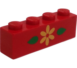 LEGO Rød Klods 1 x 4 med Blomst (3010)