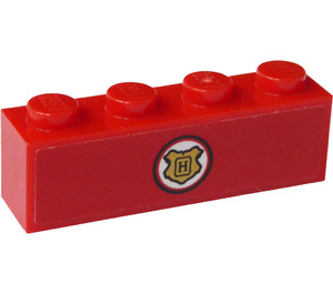 LEGO Rood Steen 1 x 4 met Gold Hogwarts logo Sticker (3010)