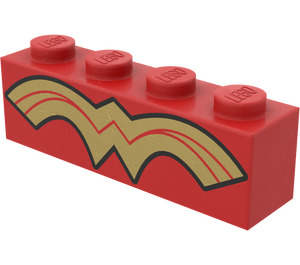 LEGO Rood Steen 1 x 4 met Gold Wonder Vrouw logo (3010)