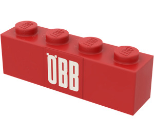 LEGO Red Brick 1 x 4 with 'OBB' Sticker (3010)