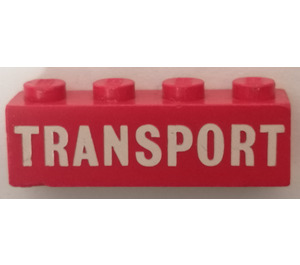 LEGO Rood Steen 1 x 4 met "TRANSPORT" (Solide Letters) (3010)