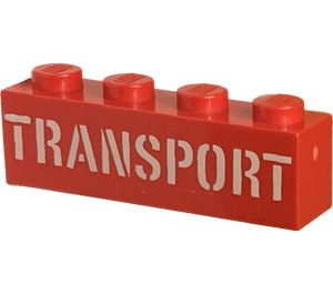 LEGO Rood Steen 1 x 4 met "TRANSPORT" (Stencil Letters) (3010)