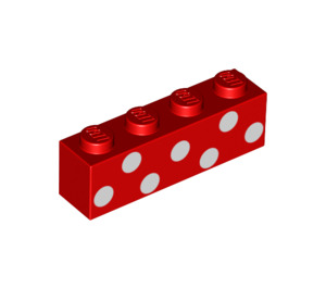 LEGO Rood Steen 1 x 4 met Wit Polka Dots (3010 / 42208)