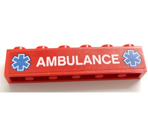 LEGO Rood Steen 1 x 6 met 'Ambulance' en EMT Sterren Sticker (3009)