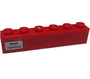 LEGO Rood Steen 1 x 6 met 'Basel - Hamburg' Links Sticker (3009)