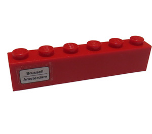 LEGO rot Backstein 1 x 6 mit 'Brussell - Amsterdam' auf Links Seite Aufkleber (3009)