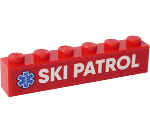 LEGO Red Brick 1 x 6 with EMT Star of Life and 'SKI PATROL' Sticker (3009)