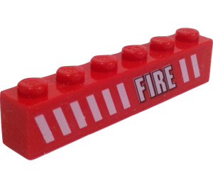 LEGO rot Backstein 1 x 6 mit Feuer und Hazard Streifen (Recht) Aufkleber (3009)