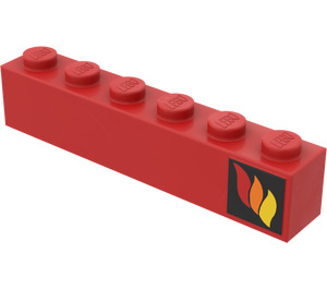 LEGO rot Backstein 1 x 6 mit Feuer Logo Recht Aufkleber from Set 374-1 (3009)