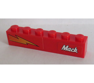 LEGO Rood Steen 1 x 6 met 'Mack' en Lightning Rechtsaf Sticker (3009)