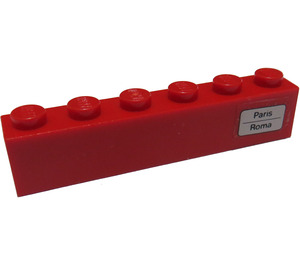 LEGO Red Brick 1 x 6 with 'Paris - Roma' on Right Side Sticker (3009)